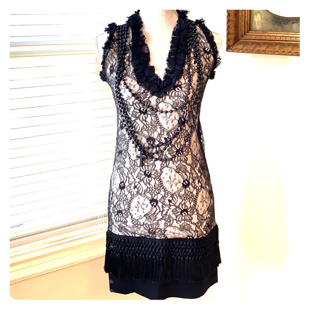 GIVENCHY black and white lace overlay dress